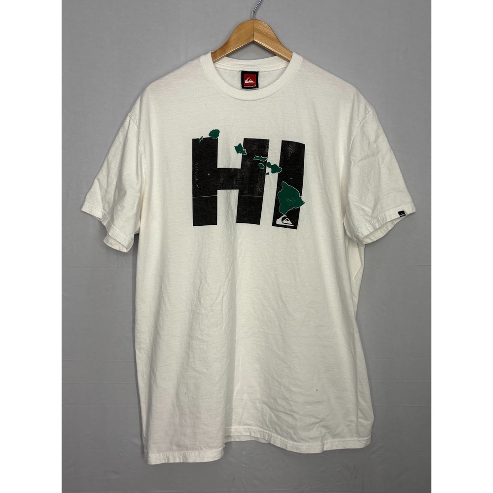 Quiksilver Graphic Shirt Men's White XL Short Sleeve Hawaii Surfer Island
